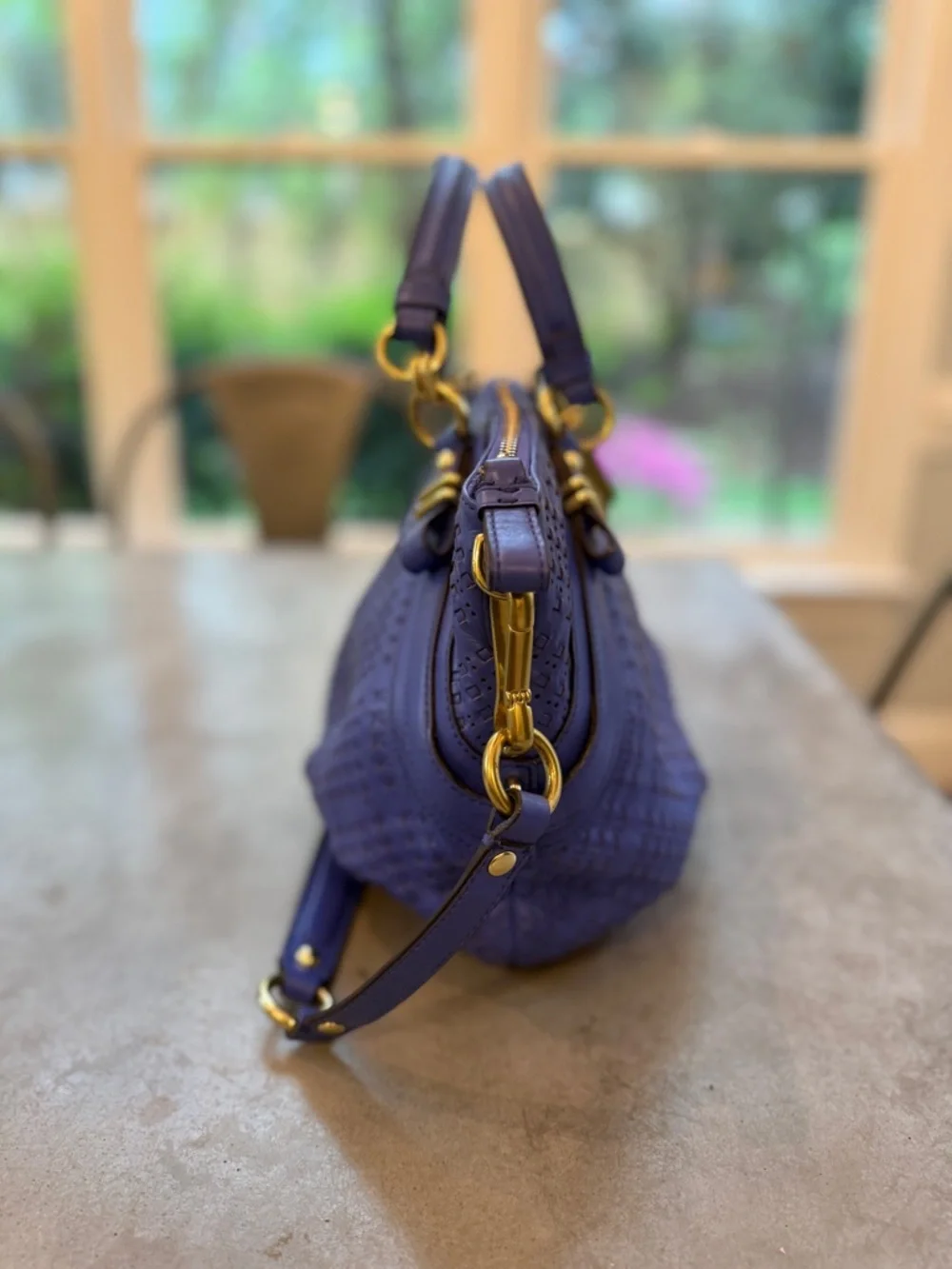 Coach Periwinkle Woven Leather Shoulder Bag with Gold Hardware - Picture 5 of 9